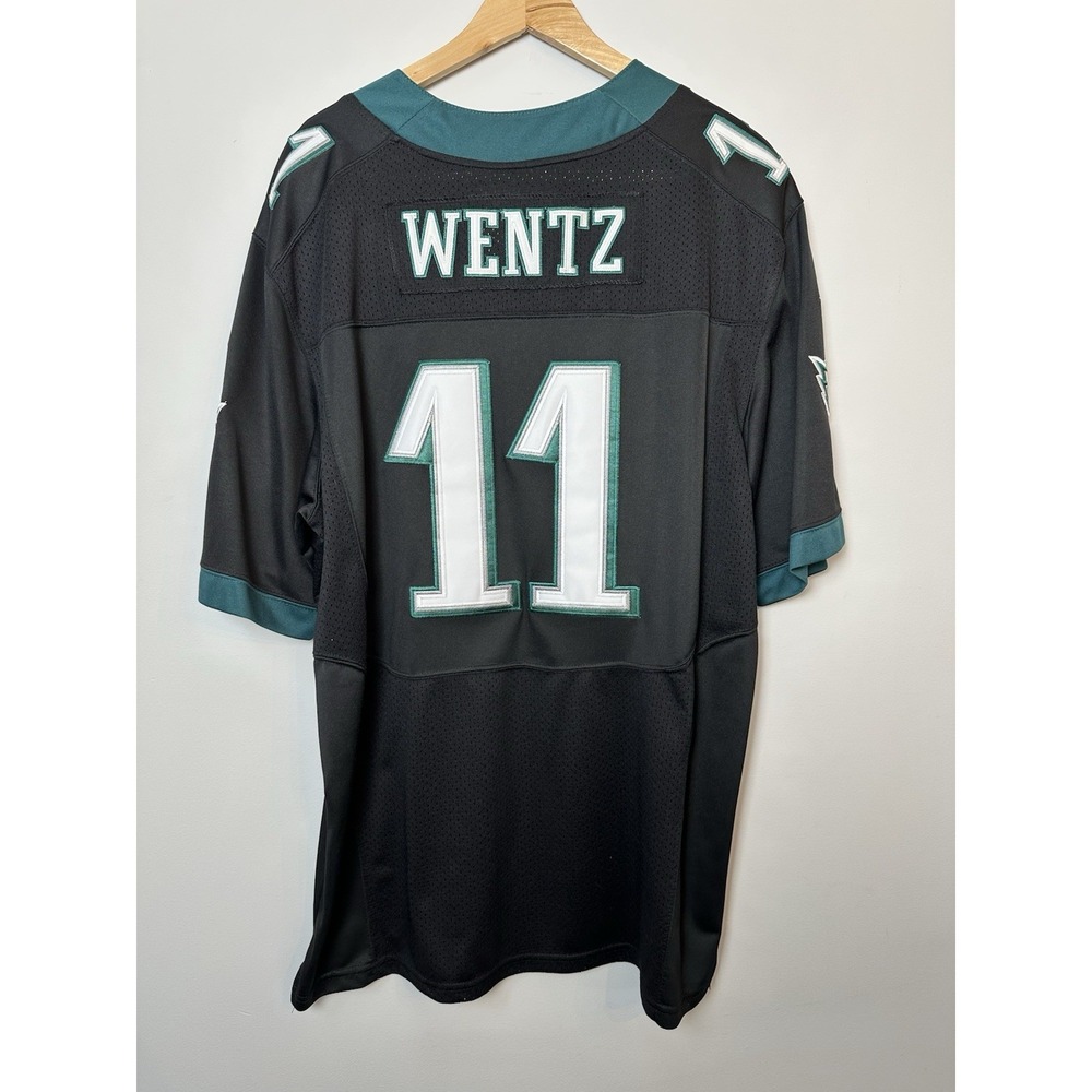 Nike NFL ON FIELD Philadelphia Eagles Wentz 11 Jersey‎ size 56 Black Green - Picture 6 of 9